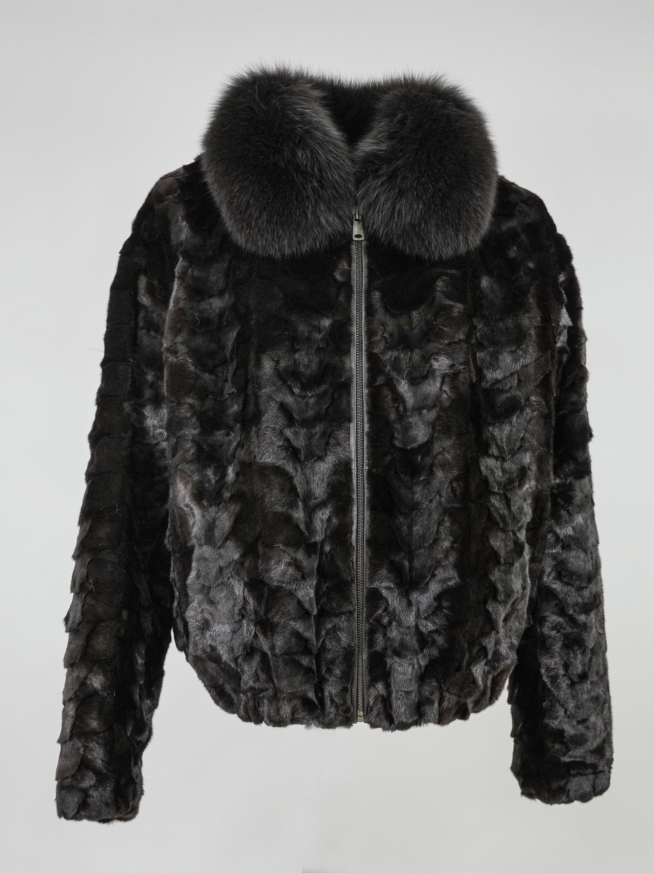 Men's Mink  Section Bomber Jacket with Detachable  Fox Collar Style # Z -7361